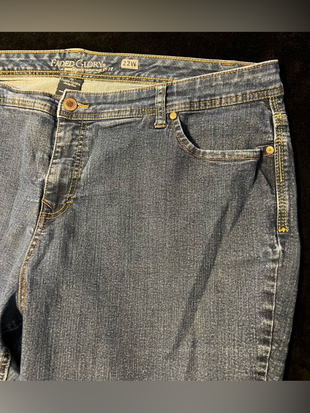 GUC Faded Glory Stretchy! Classic Blue Denim Pedal Pusher Jeans Womenâs 22W - Picture 2 of 7